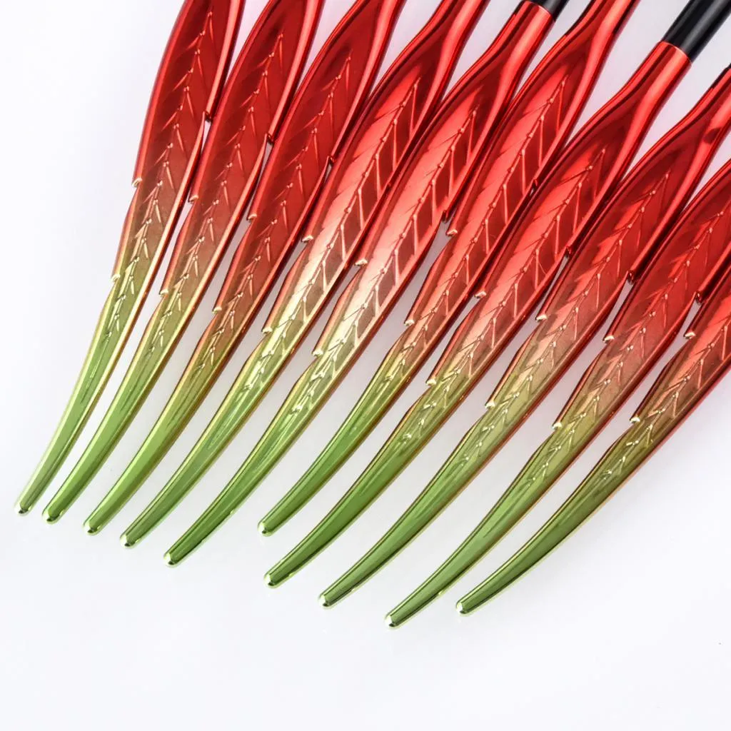 10 Piece Leaf Shaped Eye Shadow Contour Cosmetic Brushes Makeup Set Red