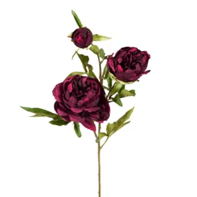 Artificial Silk Peony Flower Spray - Burgundy Red