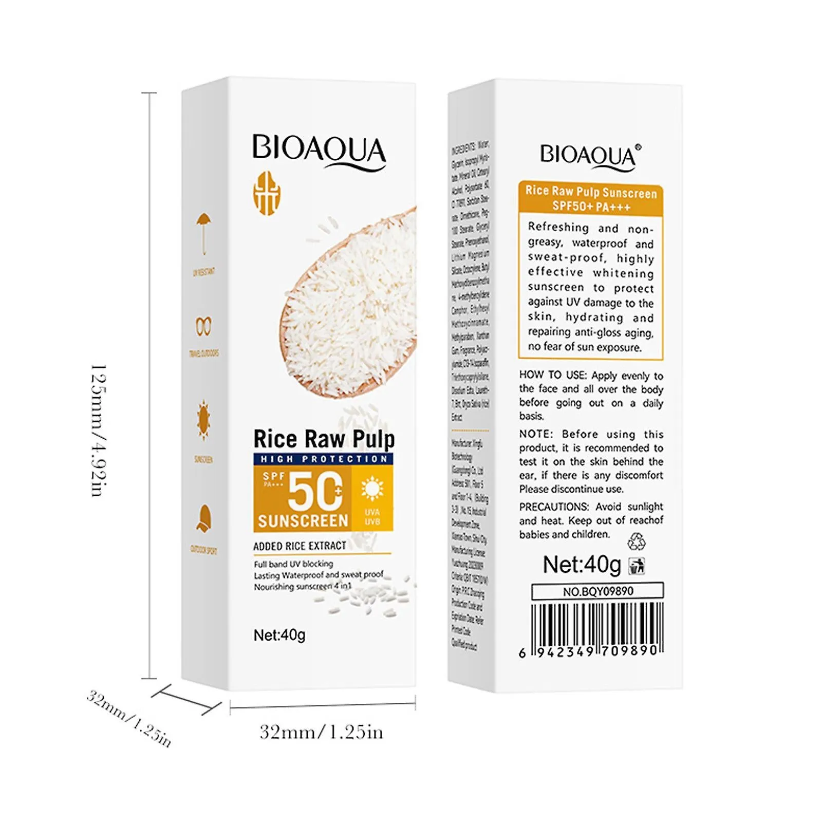 Bioaqua  Rice Raw Pulp Sunscreen Spf 50 Private Label Organic Moisturizing Soothing Uv Perfect Sun Cream BQY09890