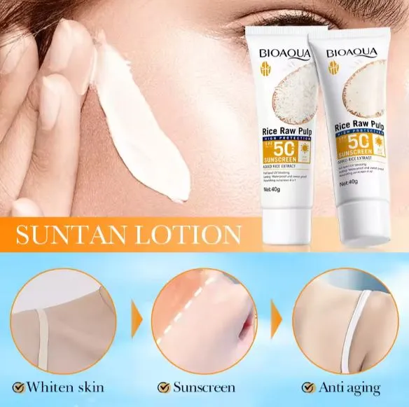Bioaqua  Rice Raw Pulp Sunscreen Spf 50 Private Label Organic Moisturizing Soothing Uv Perfect Sun Cream BQY09890