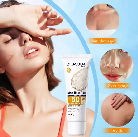 Bioaqua  Rice Raw Pulp Sunscreen Spf 50 Private Label Organic Moisturizing Soothing Uv Perfect Sun Cream BQY09890