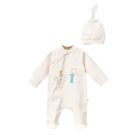 Cream First Graphic Babygrow & Hat
