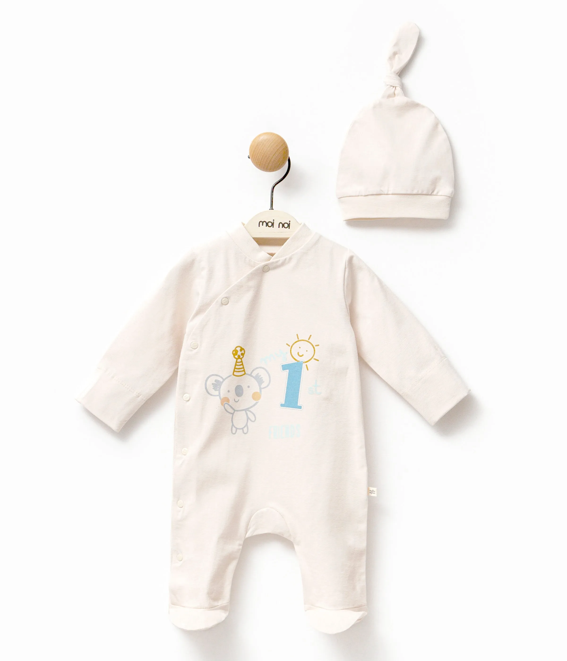 Cream First Graphic Babygrow & Hat