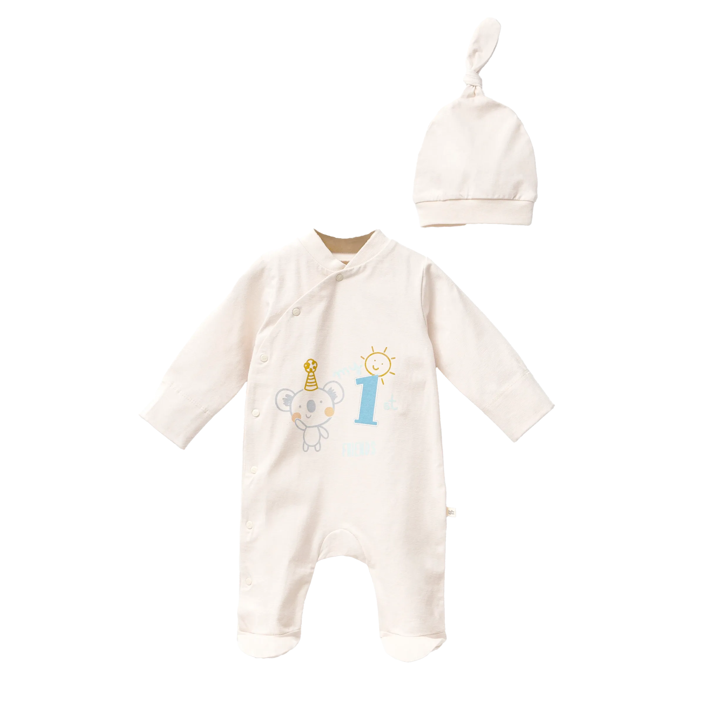 Cream First Graphic Babygrow & Hat