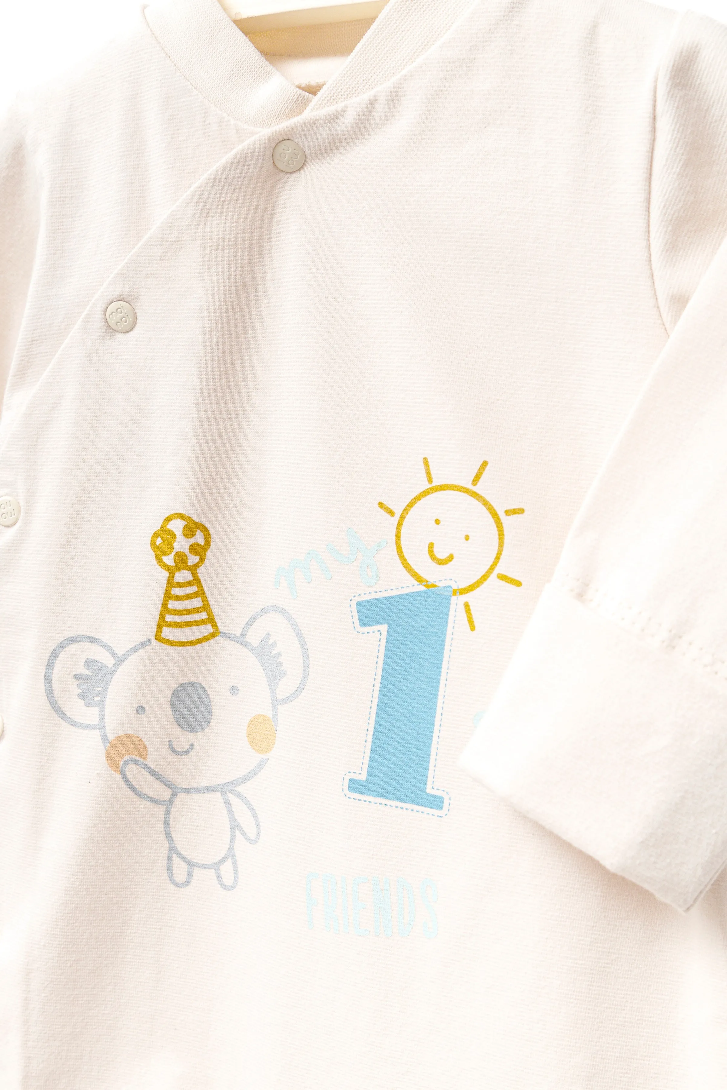 Cream First Graphic Babygrow & Hat