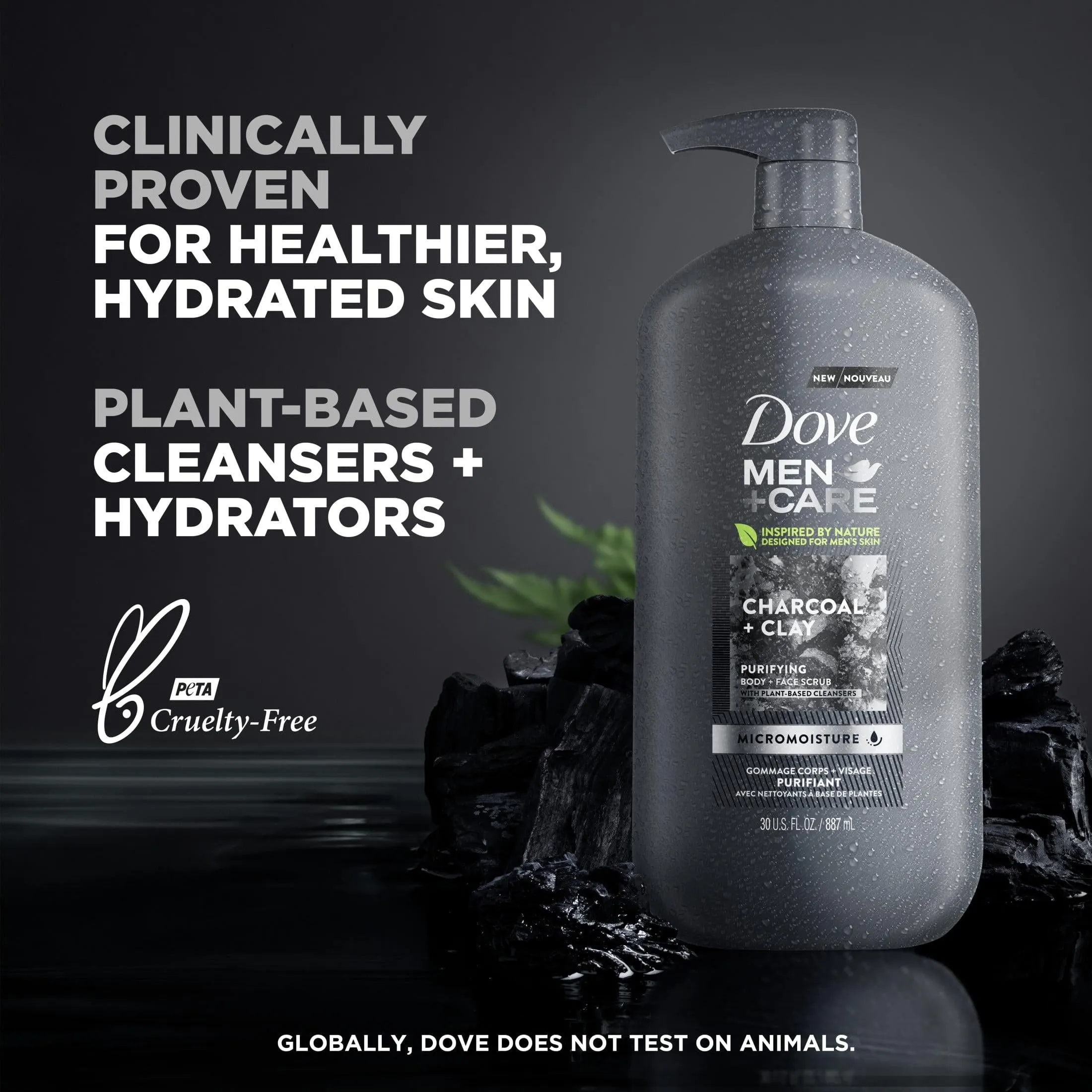 Dove Men Care Purifying Hydrating Face and Body Wash, Charcoal and Clay, 30 fl oz