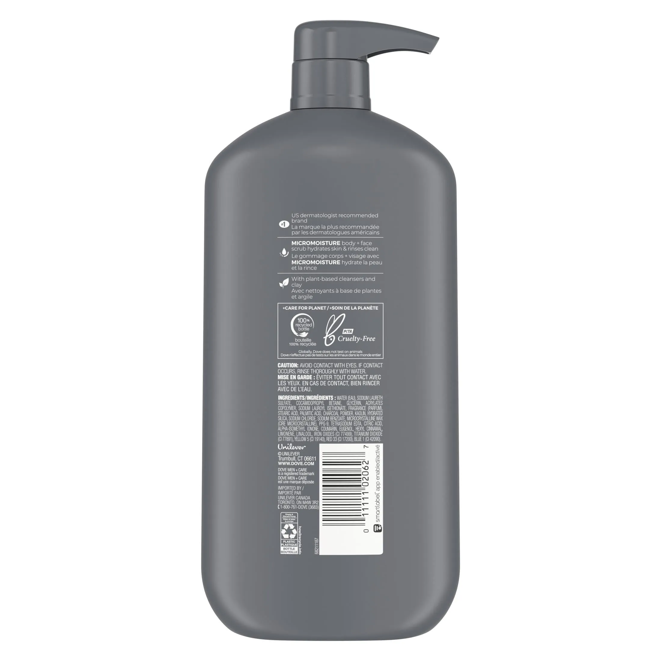 Dove Men Care Purifying Hydrating Face and Body Wash, Charcoal and Clay, 30 fl oz