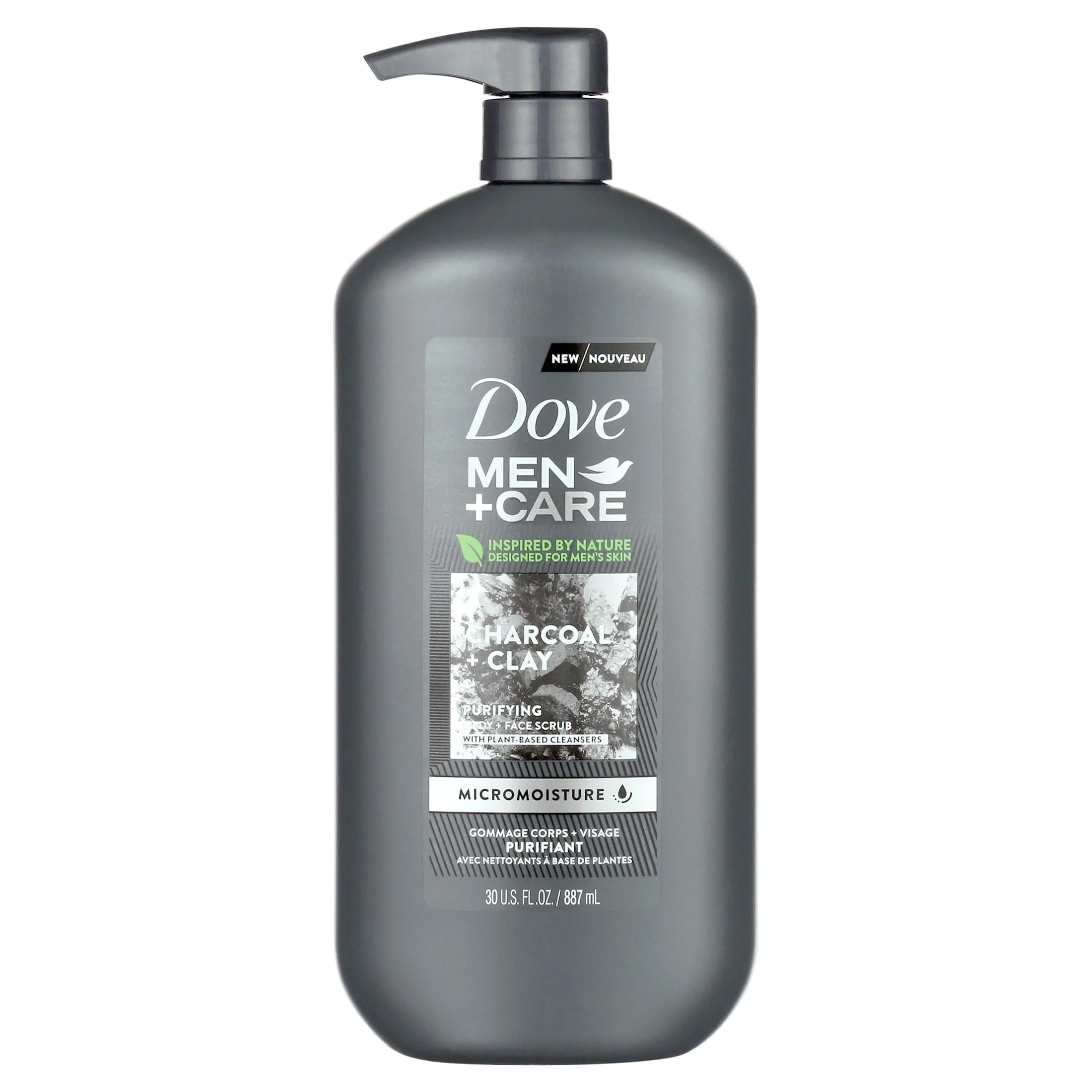 Dove Men Care Purifying Hydrating Face and Body Wash, Charcoal and Clay, 30 fl oz