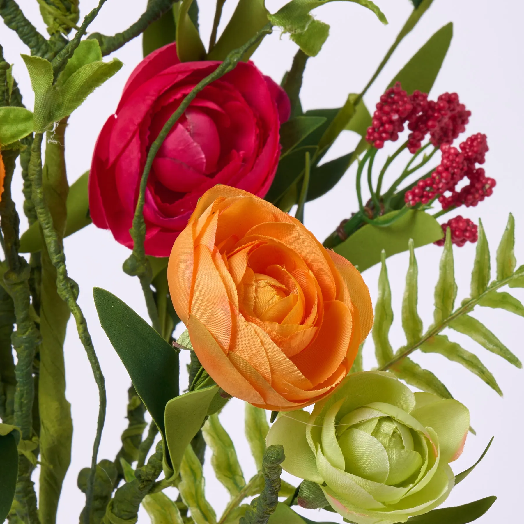 Mixed Ranunculus, Wild Berry, & Fern Spray Single Stem Faux Floral - 33"
